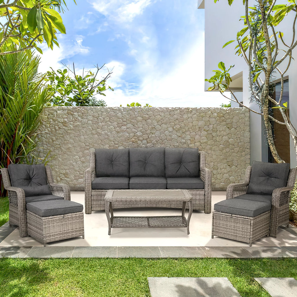 6 Piece Grey Rattan Patio Furniture Set with Ottoman O1854