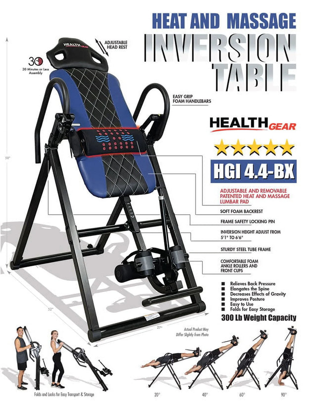 Blue Heat and Vibration Massage Inversion Table J24826