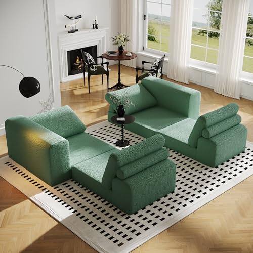 Beige Knitted Fabric 2 Seater Modular Sectional Sofa with 2 Pillows W3149