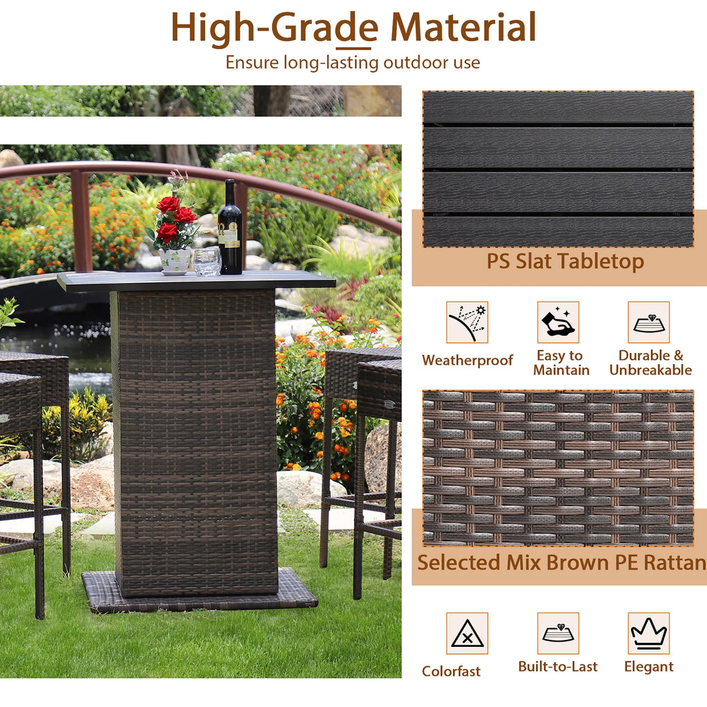 5 Pc Rattan Patio Bar Set with Table & 4 Cushioned Stools F24933