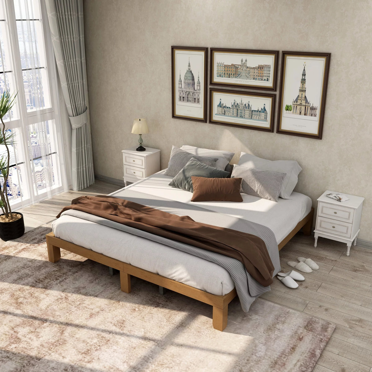 King Size Solid Wood Platform Bed P956