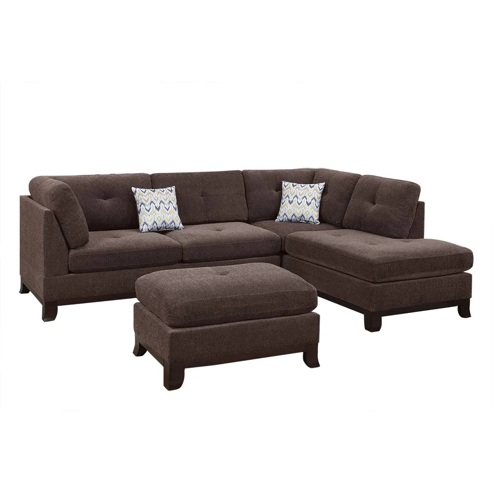 Dark Coffee Chenille Reversible Sectional Sofa W9852