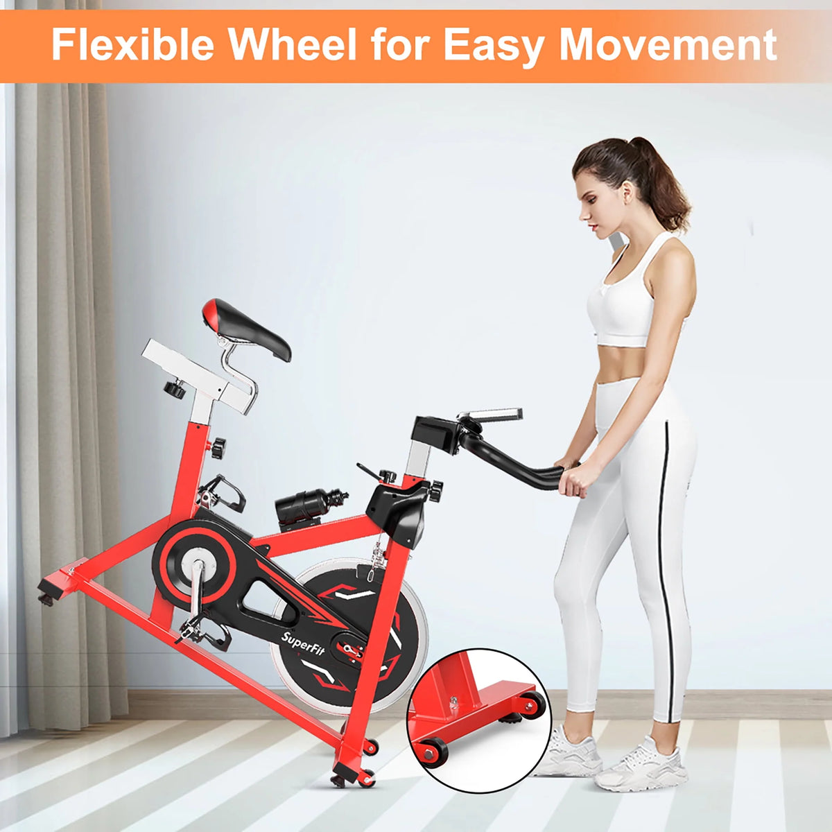 Indoor Fitness Cycling Bike with LCD Monitor Red V710117
