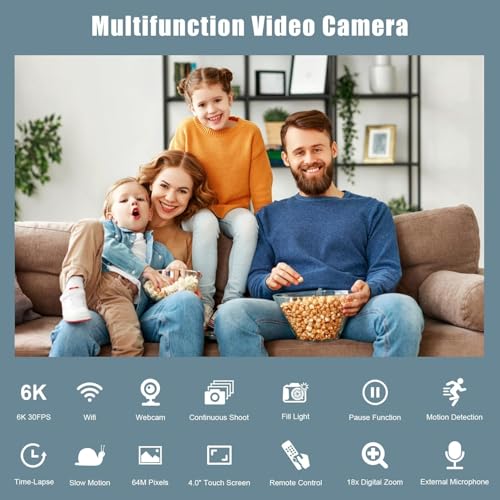 6K Camcorder Video Camera 64MP IR Night Vision 18X Digital Zoom 4.0 Inch Touch Screen with WiFi L208