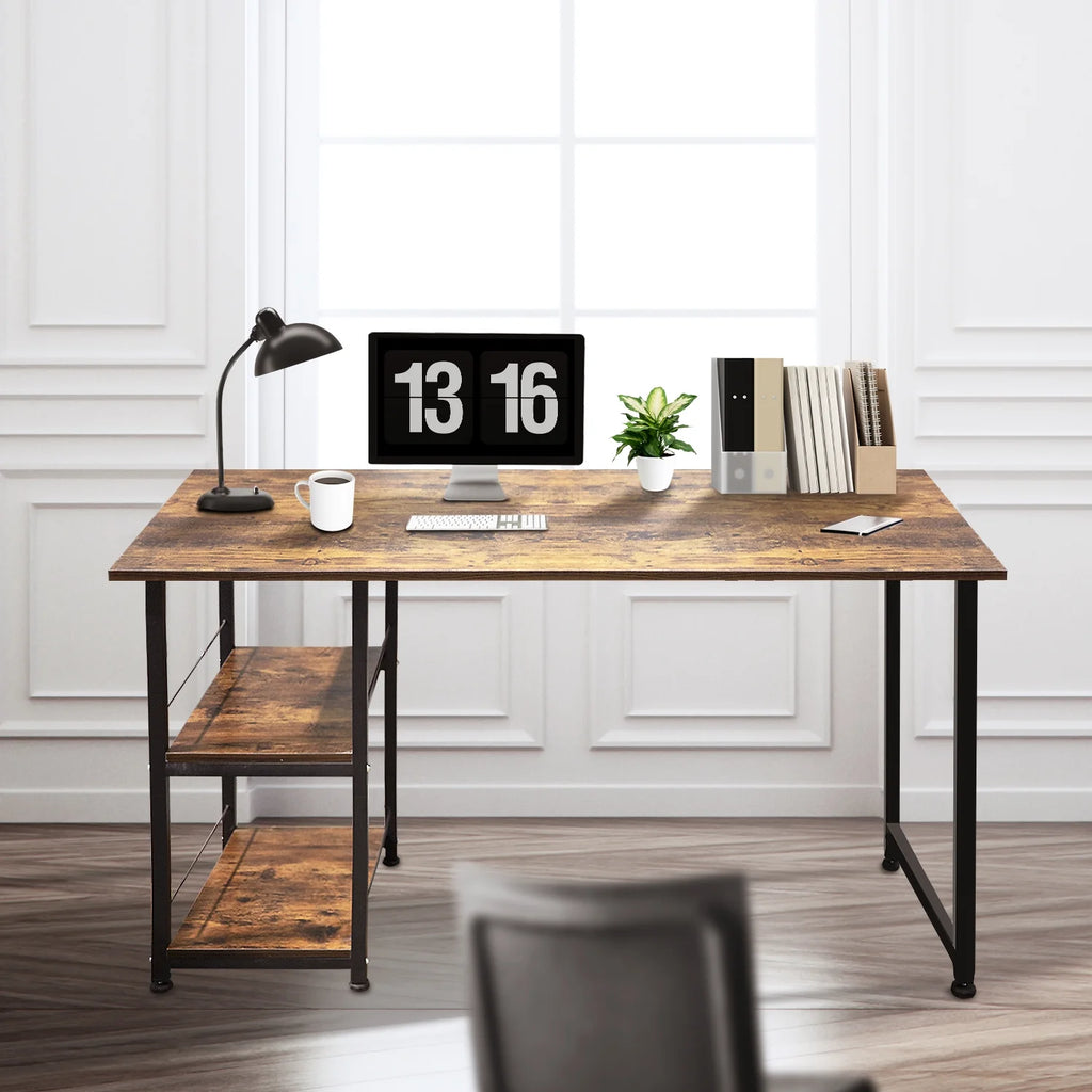 Computer Desk with 2 Tiers Shelves Metal Legs B5930