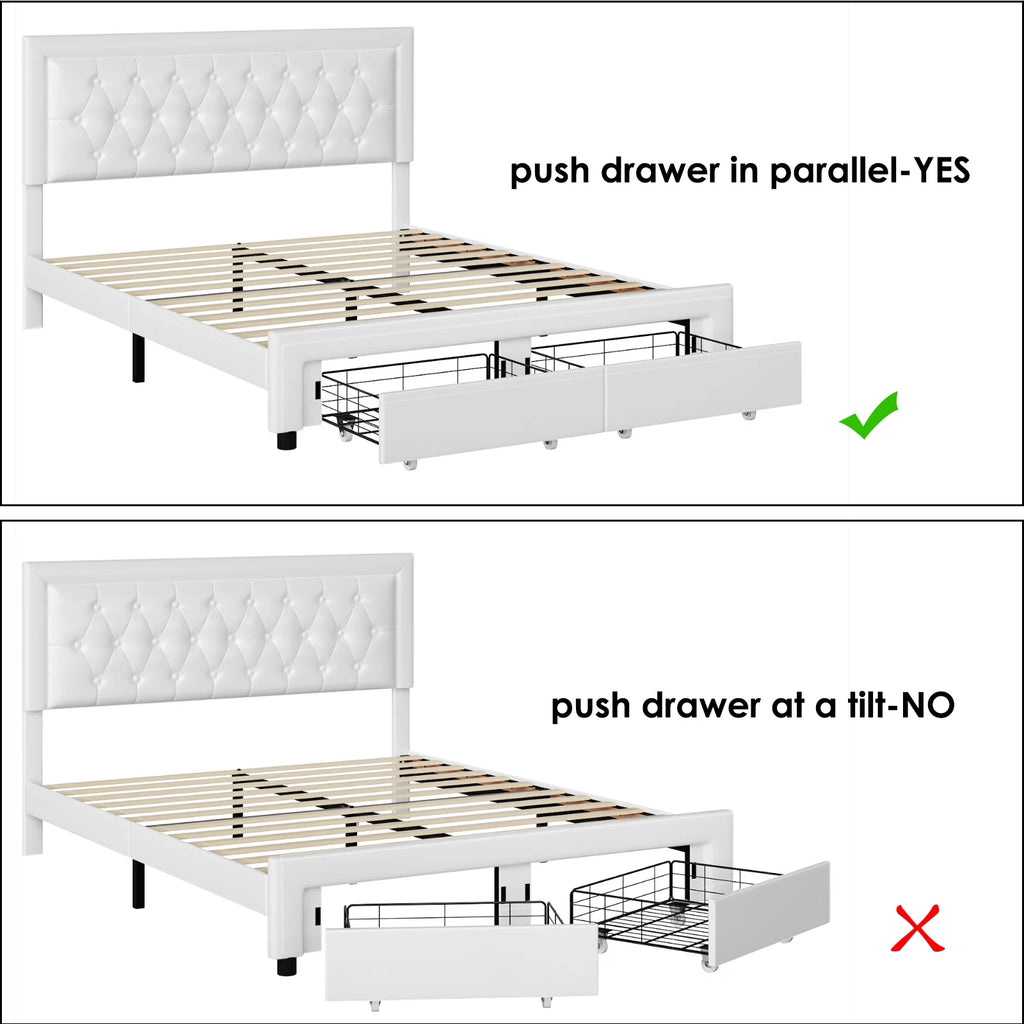 Queen Size Black PU Leather Upholstered Platform Bed Frame R87609