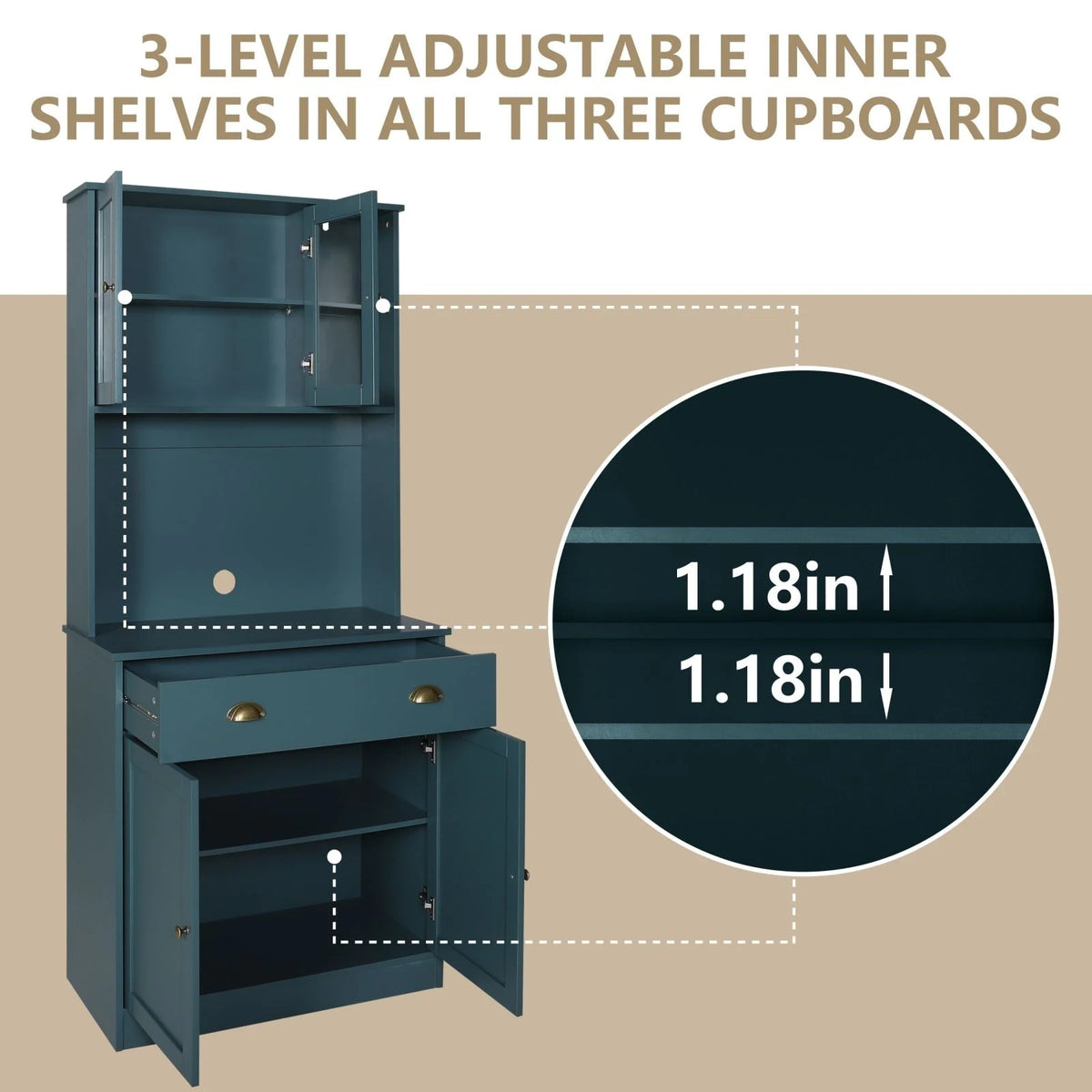 72'' Kitchen Pantry Cabinet with Microwave Stand Blue Q39465