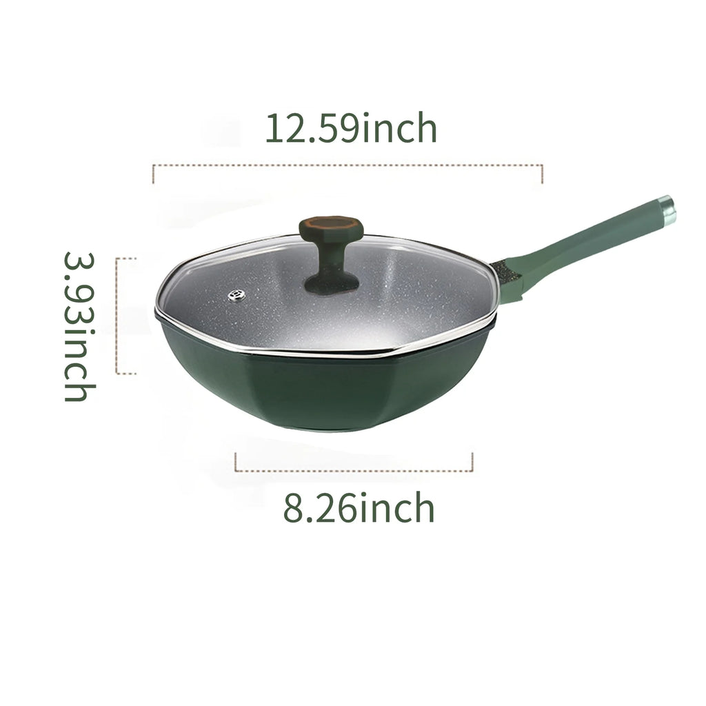 Non-stick Maifan Stone Octagonal Wok with Lid I571086