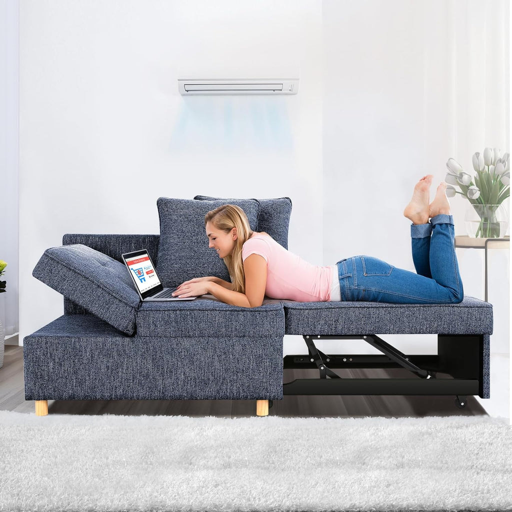 Blue 4 in 1 Convertible Sleeper Chair with 2 Pillows I235