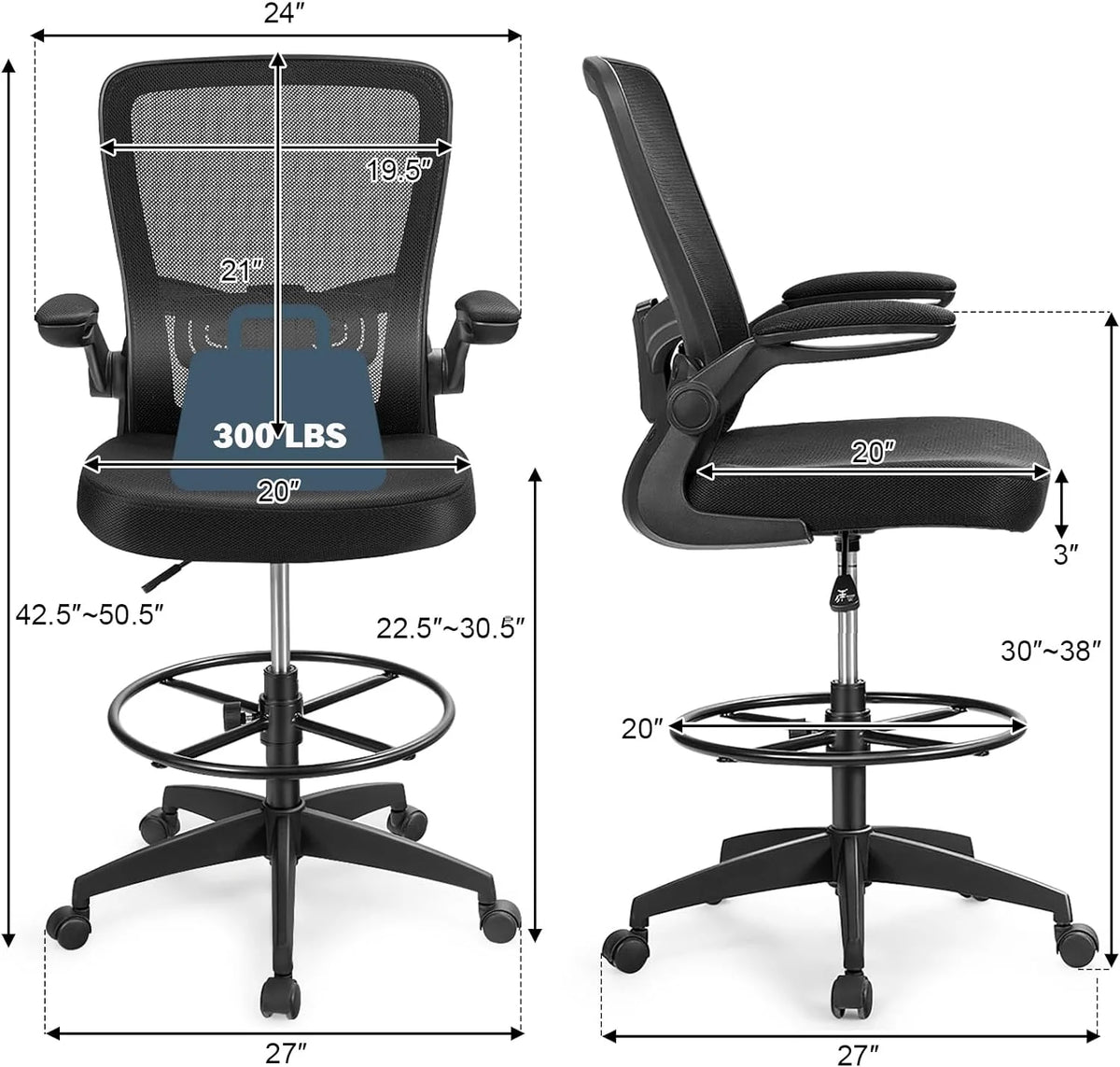 Black Ergonomic Tall Office Chair with Footrest Q595