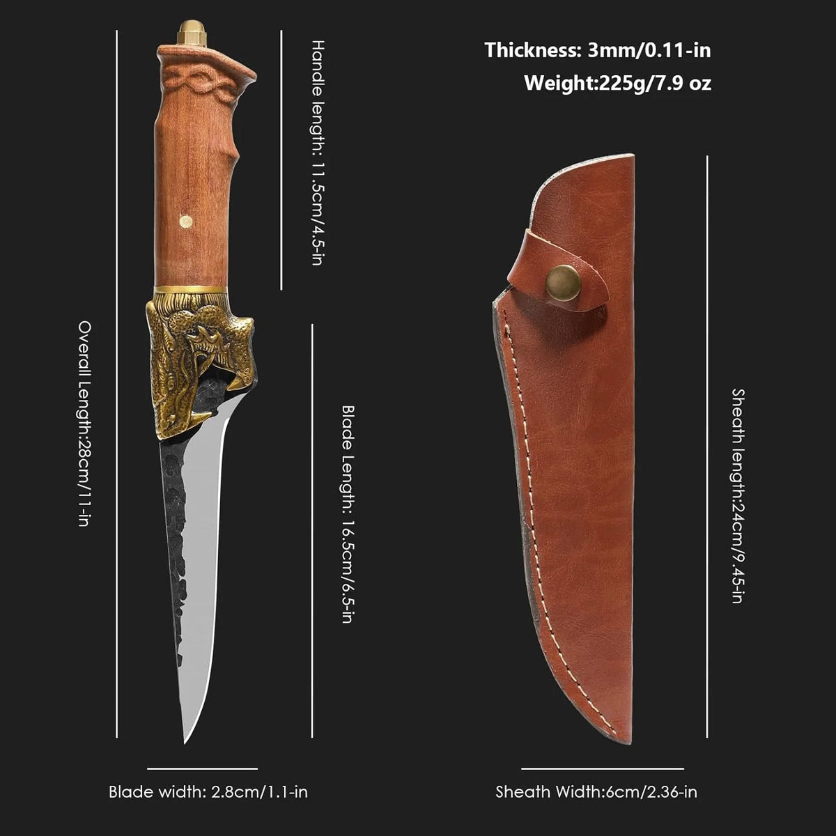 Hand Forged Fillet Knife with Leather Sheath X14393