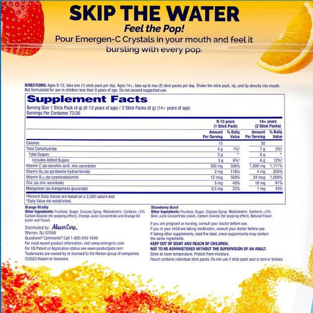 500 mg Vitamin C Crystals Orange & Strawberry 72 Ct D4136