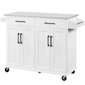 White Kitchen Island with Storage Drawers & Cabinets E243