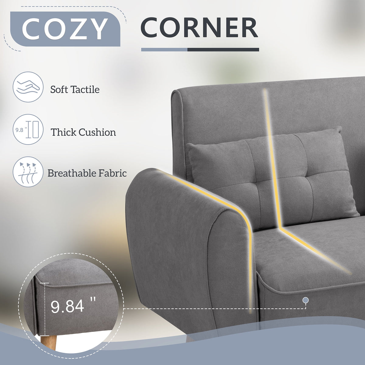 Dark Grey Fabric Upholstered 2-Seat Sofa T645836