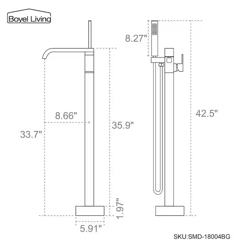 Freestanding Single Handle Bath Tub Filler Faucet with Handheld Shower in Brushed Gold S430555