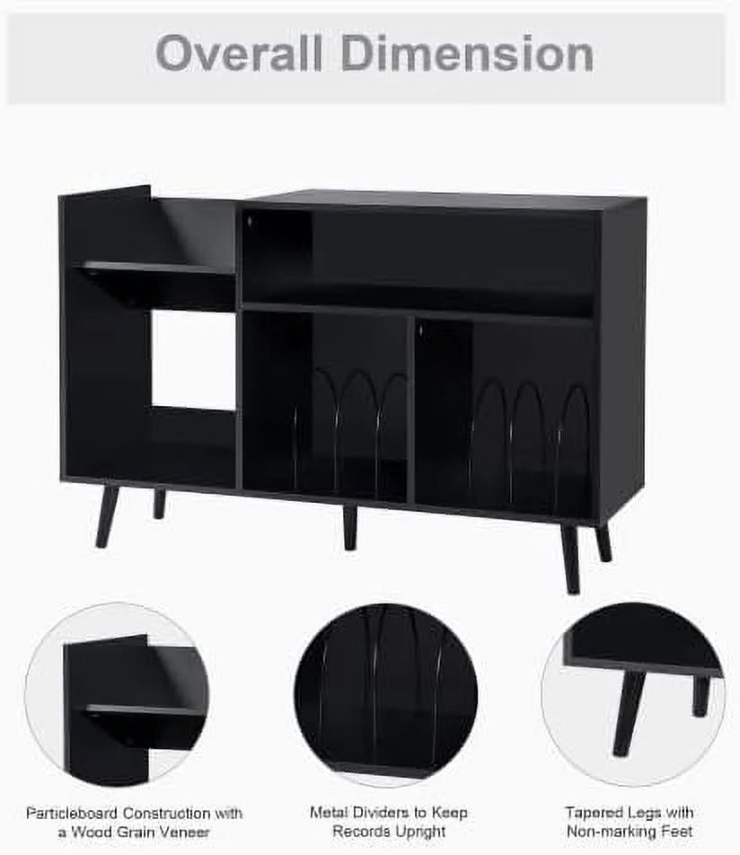 Black Record Player Stand with Wood Legs N47777