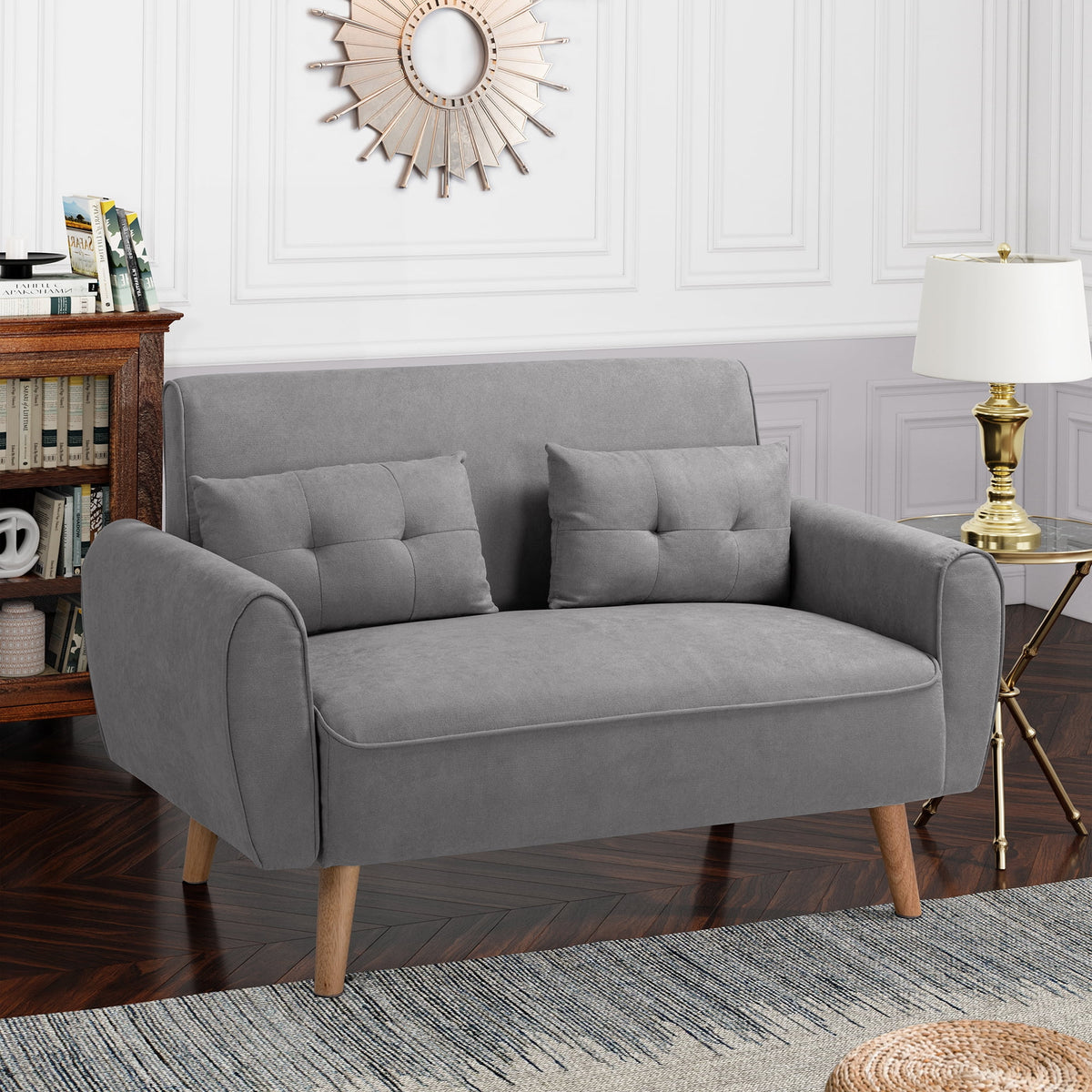 Dark Grey Fabric Upholstered 2-Seat Sofa T645836
