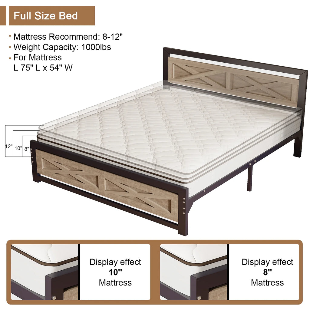 Platform Bed Frame with Headboard, Twin Size Bed K7098