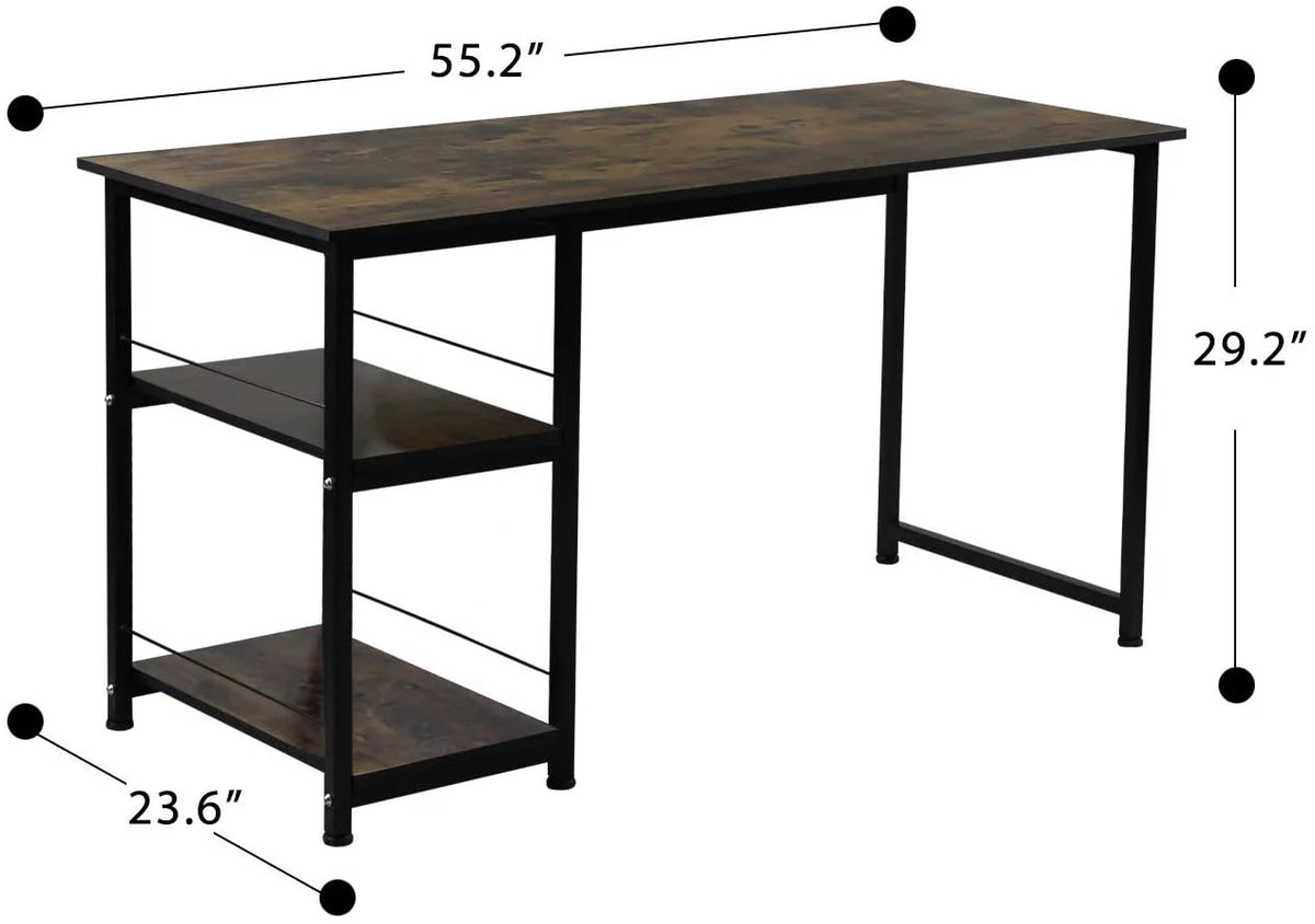 Computer Desk with 2 Tiers Shelves Metal Legs B5930