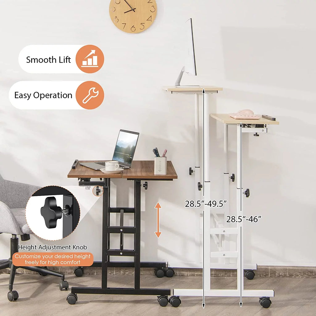 Mobile Standing Desk with Tilting Tabletop & Wheels J3171