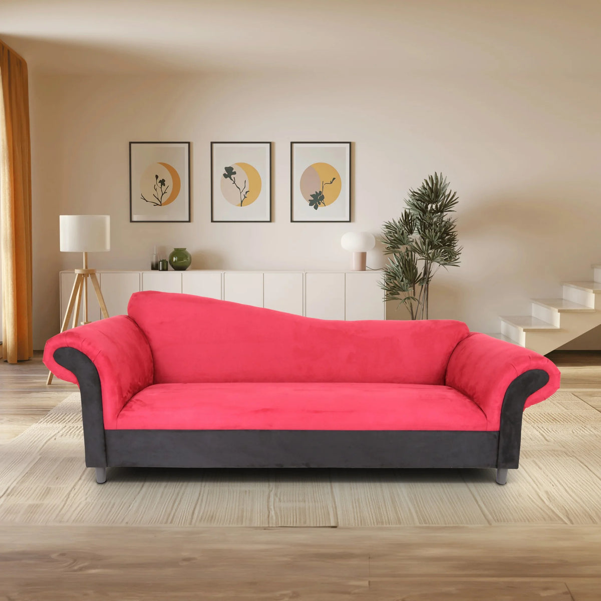 Red and Black Velvet Sofa with Solid Wood Frame B3973