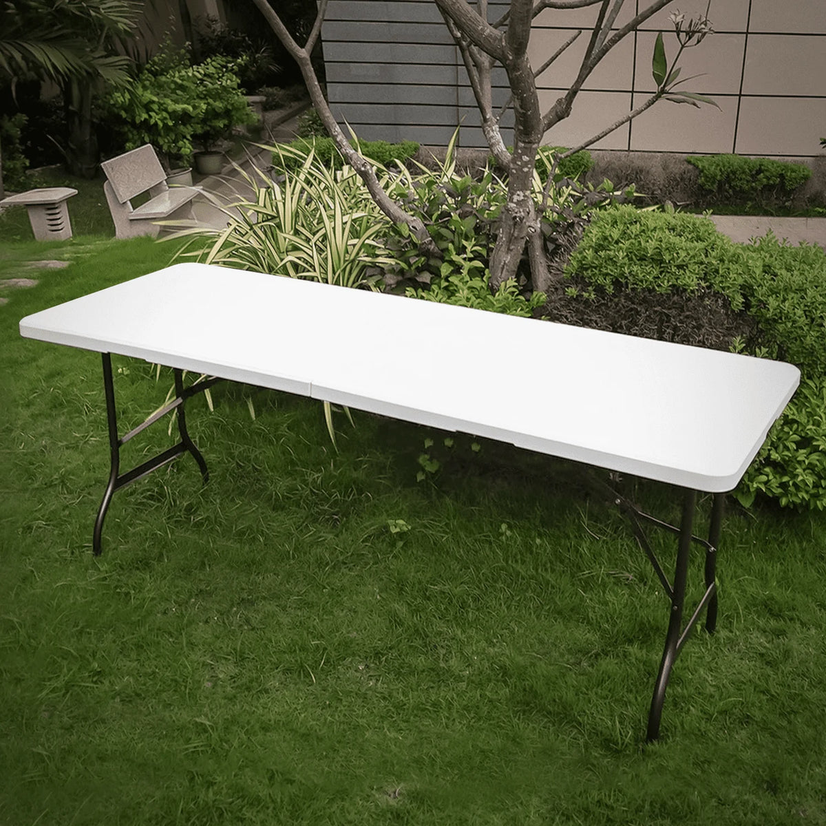 5 Pack 8Ft White Folding Plastic Utility Table Q447659