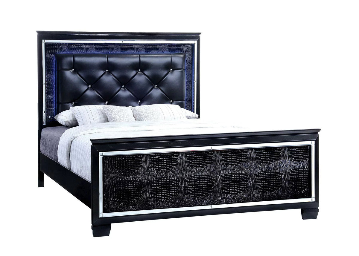 Black Solid Wood Queen Bedroom Set 6pcs J6676