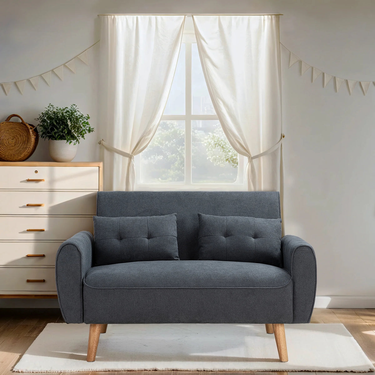Dark Grey Fabric Upholstered 2-Seat Sofa T645836