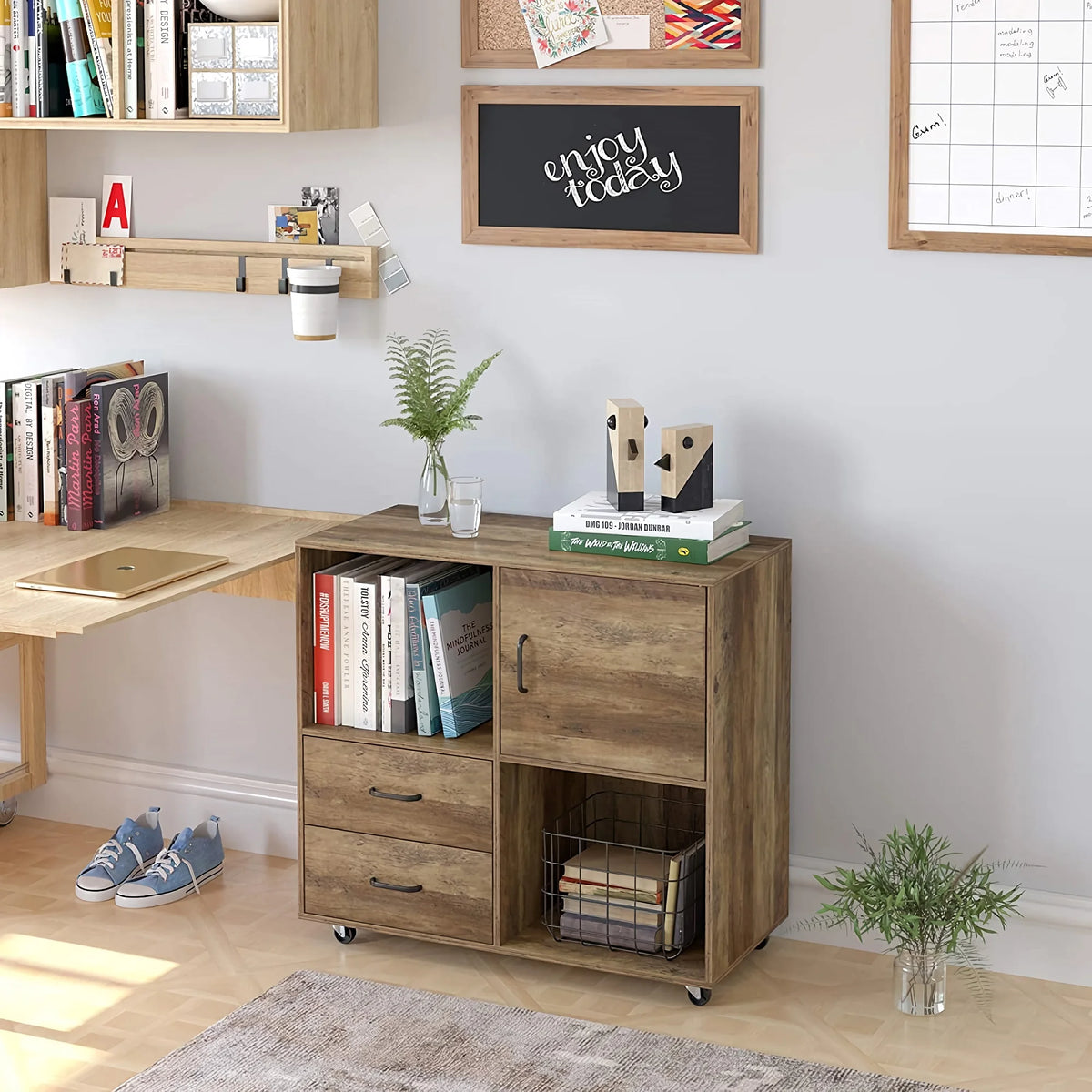 Wooden 2 Drawer File Cabinet with Wheels B738298