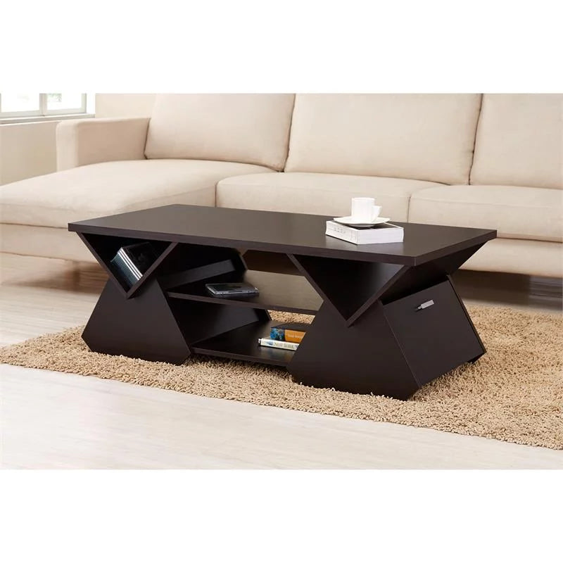 Espresso Wood Storage Coffee Table U1313