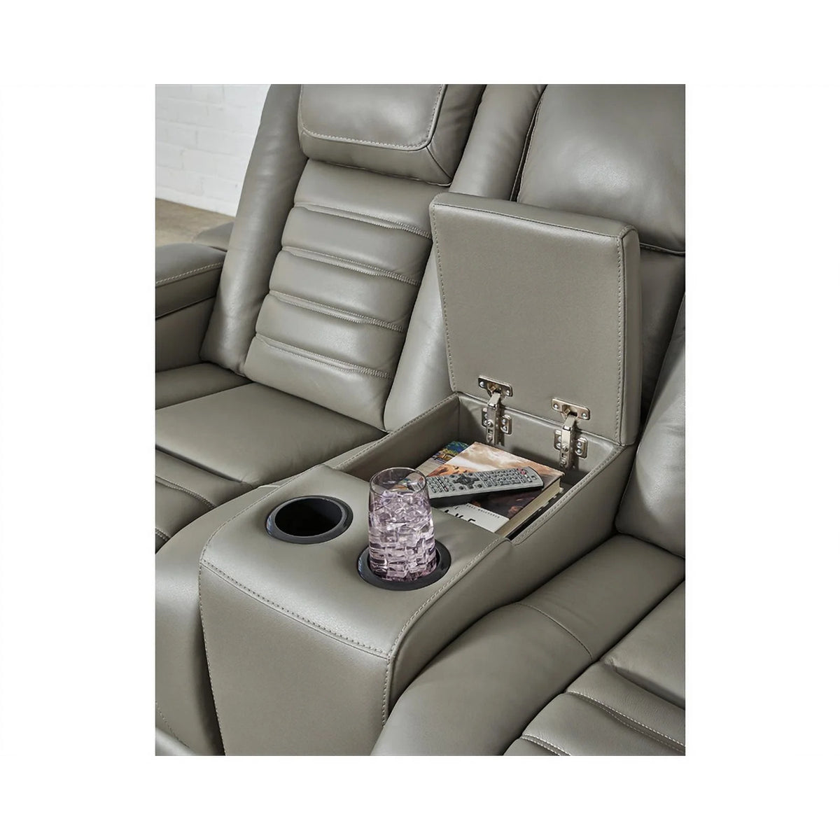 Light Gray Leather Power Reclining Loveseat P255351