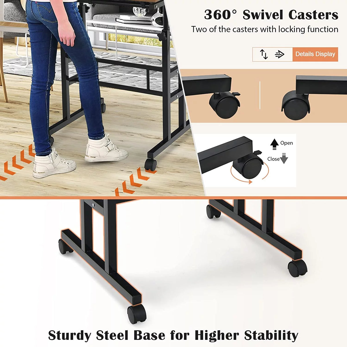 Mobile Standing Desk with Tilting Tabletop & Wheels J3171