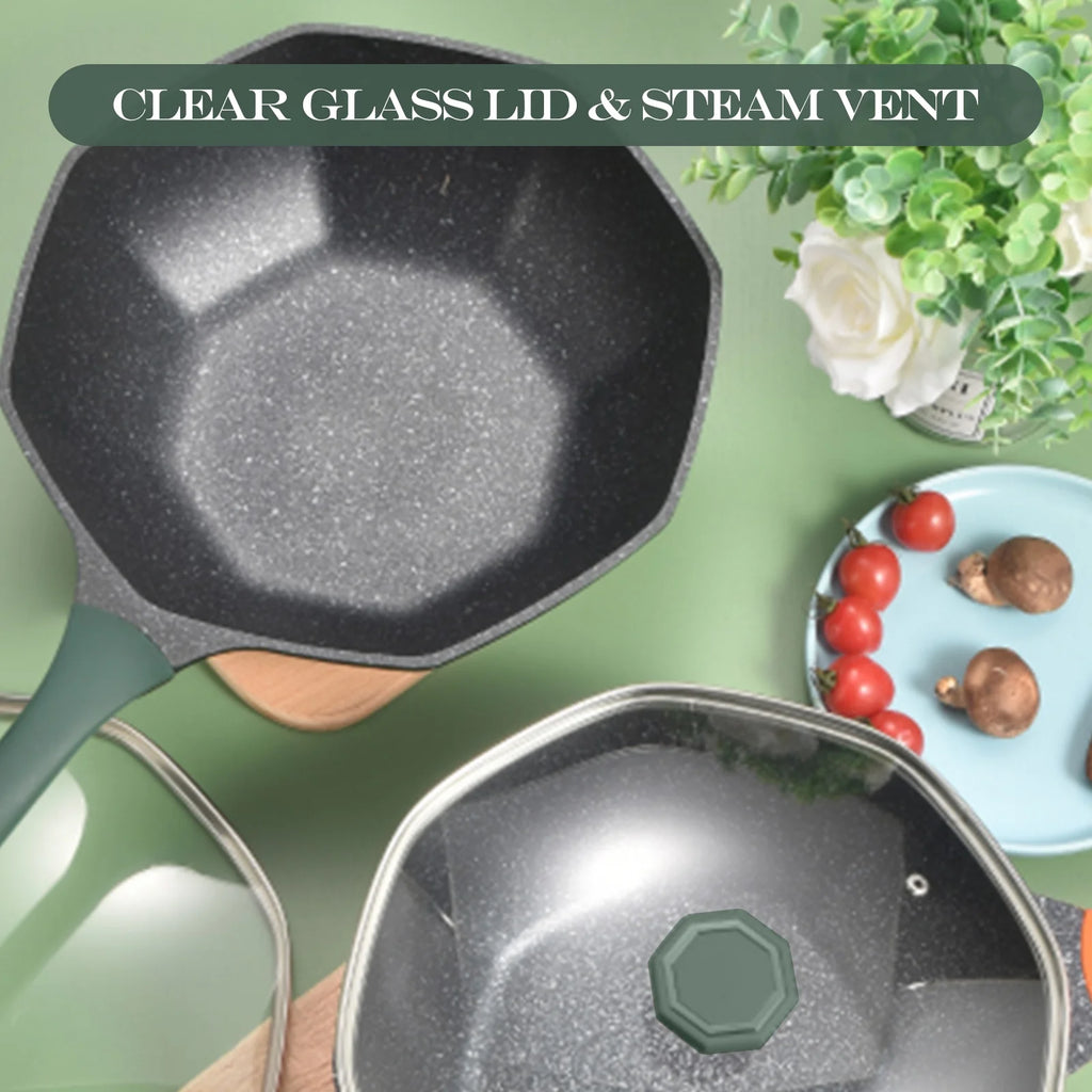 Non-stick Maifan Stone Octagonal Wok with Lid I571086