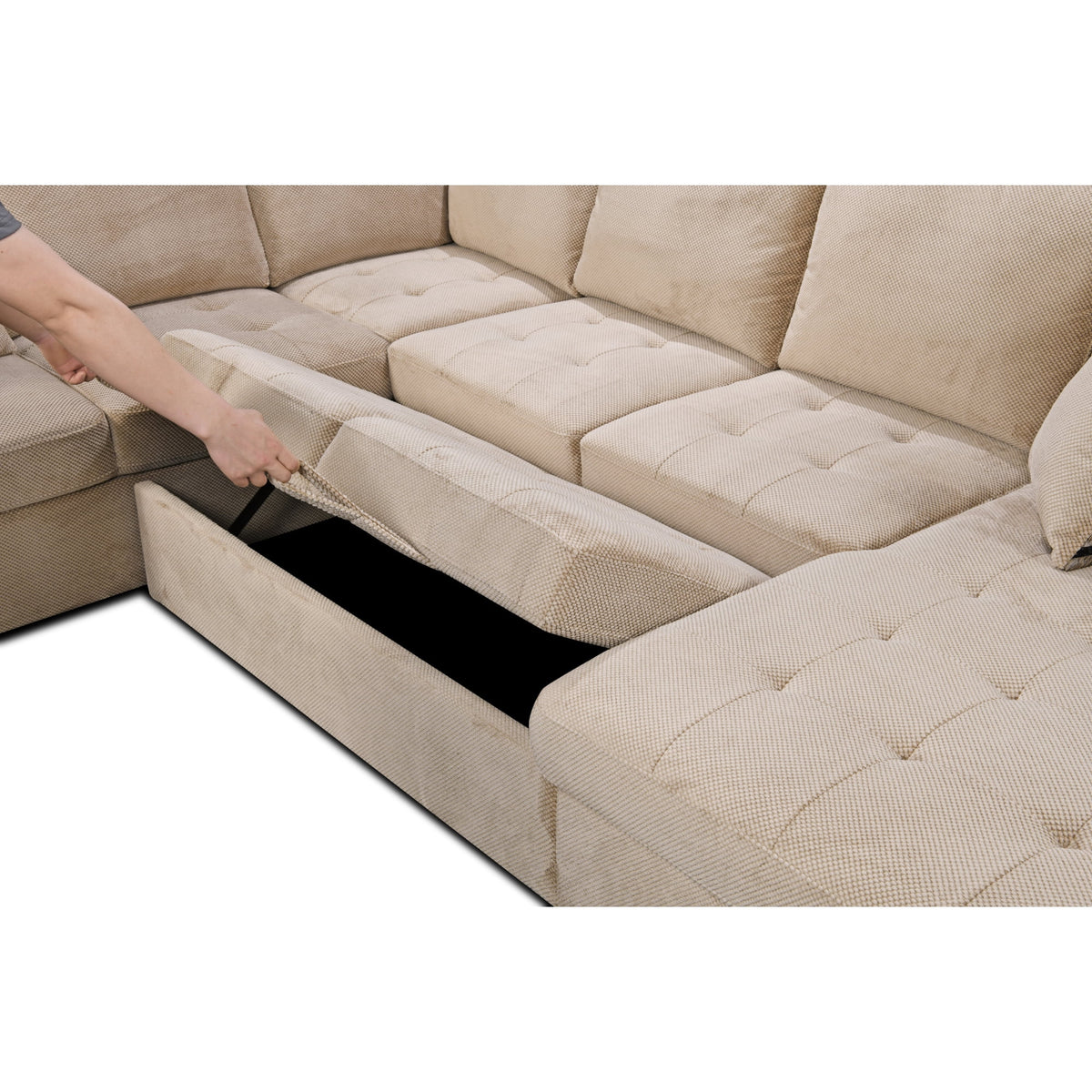 Beige Oversized U Shaped Sectional Sofa with Storage Chaise B95515