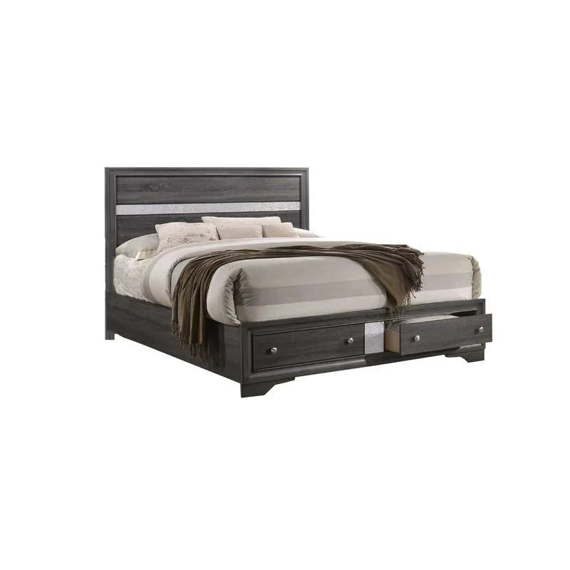 Cal King Gray Silver Wood Bedframe with 2 Drawer Storage V862972