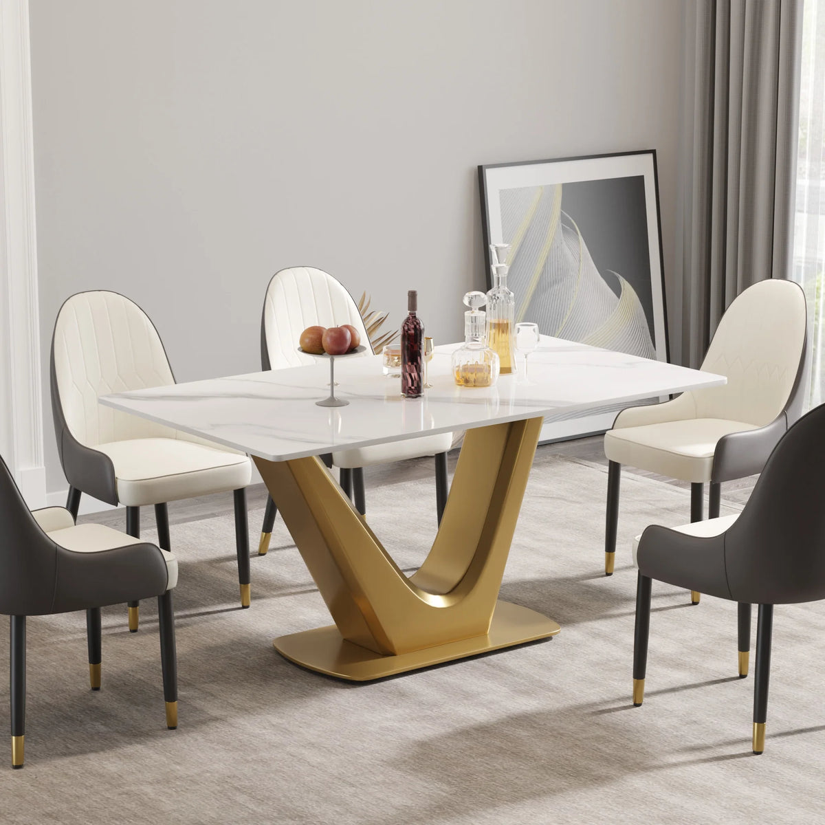 Dining Table with Golden V-Shaped Legs W466