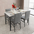 5-Piece White Marble Top Dining Table and 4 Gray Velvet Chairs G671819
