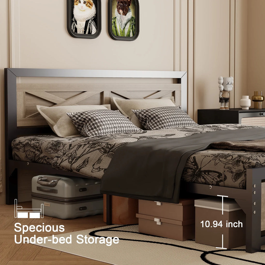 Platform Bed Frame with Headboard, Twin Size Bed K7098