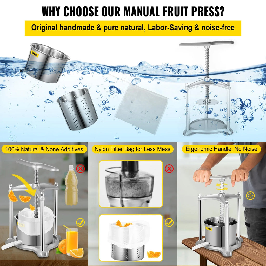 3 L Dual Stainless Steel Barrels Wine Press Machine P4406