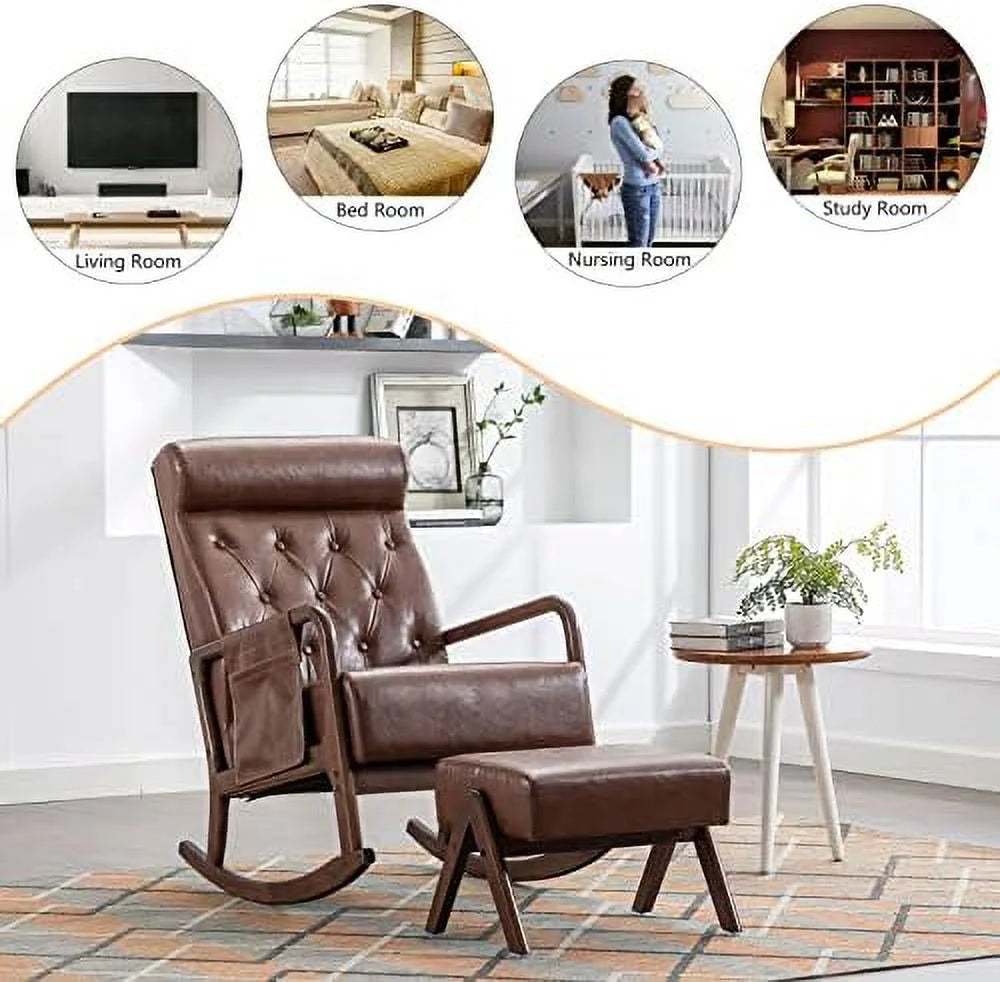 Mid-Century Upholstered Glider Rocker with Ottoman S18926