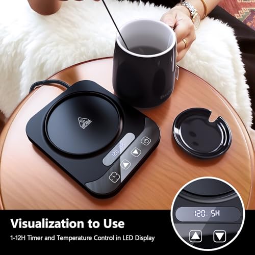 36W Electric Smart Coffee Mug Warmer Set with Timer, Black 14oz O88534