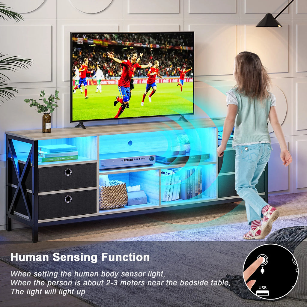 White LED TV Stand with Charging Station C666