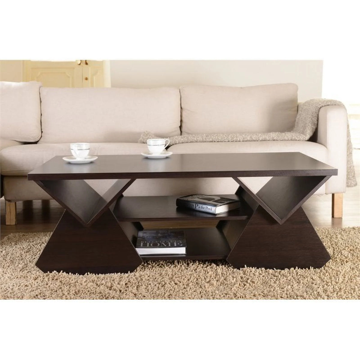 Espresso Wood Storage Coffee Table U1313