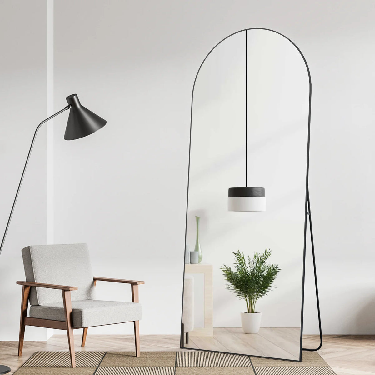 Arched Full Length Floor Mirror 65''x24'' Black A7291
