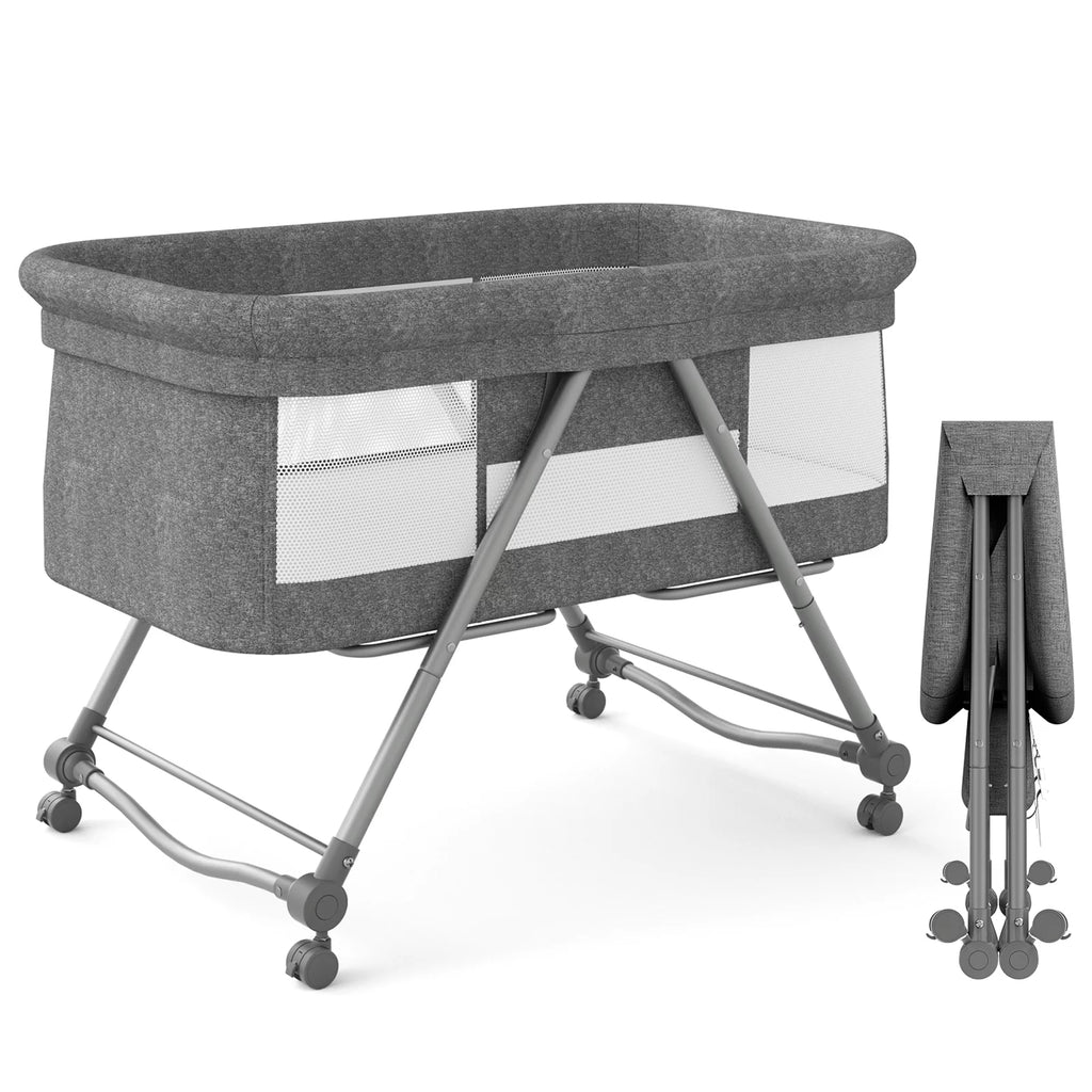 Portable Folding Rocking Bassinet with Storage Basket, Travel Bag, Gray V95946
