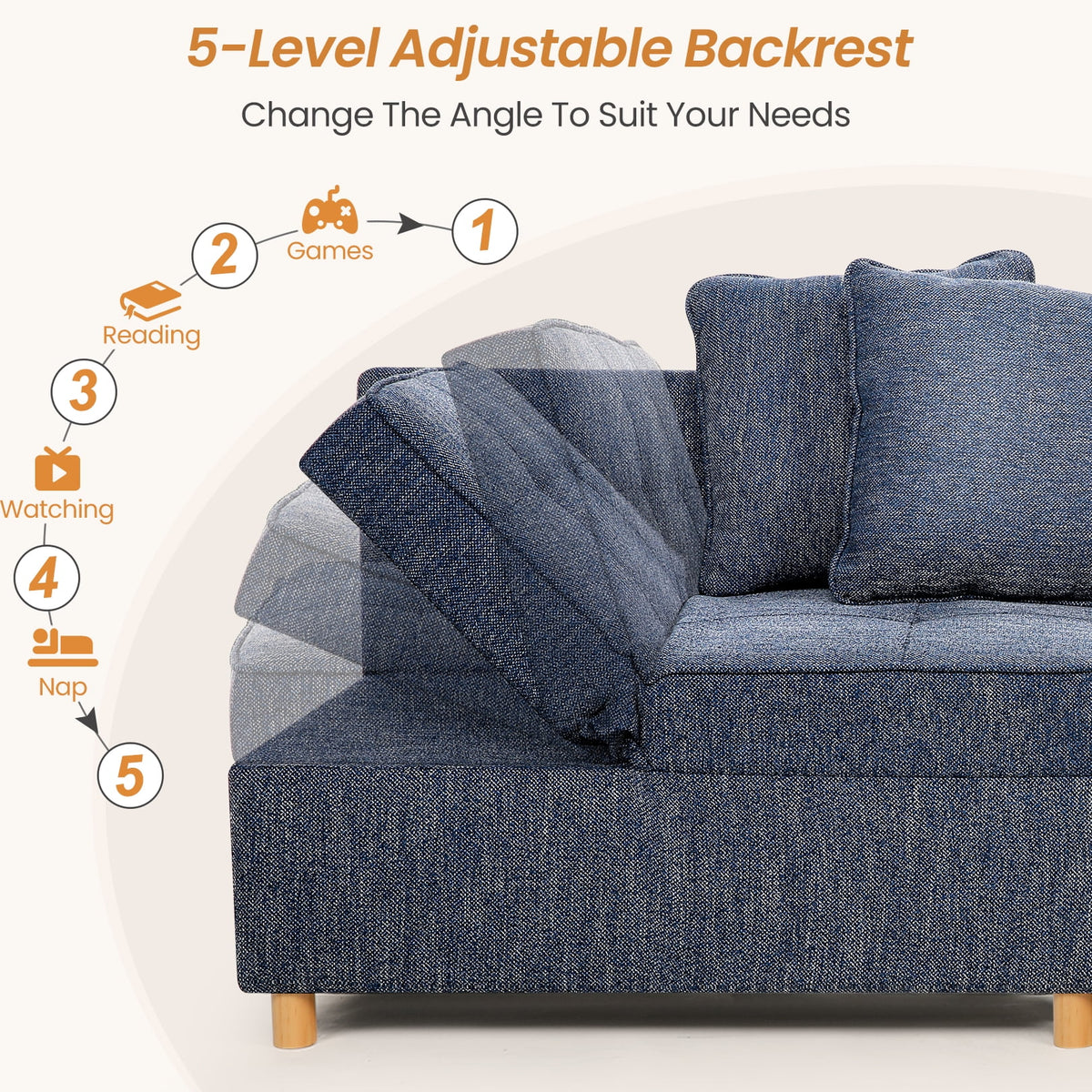 Blue 4 in 1 Convertible Sleeper Chair with 2 Pillows I235