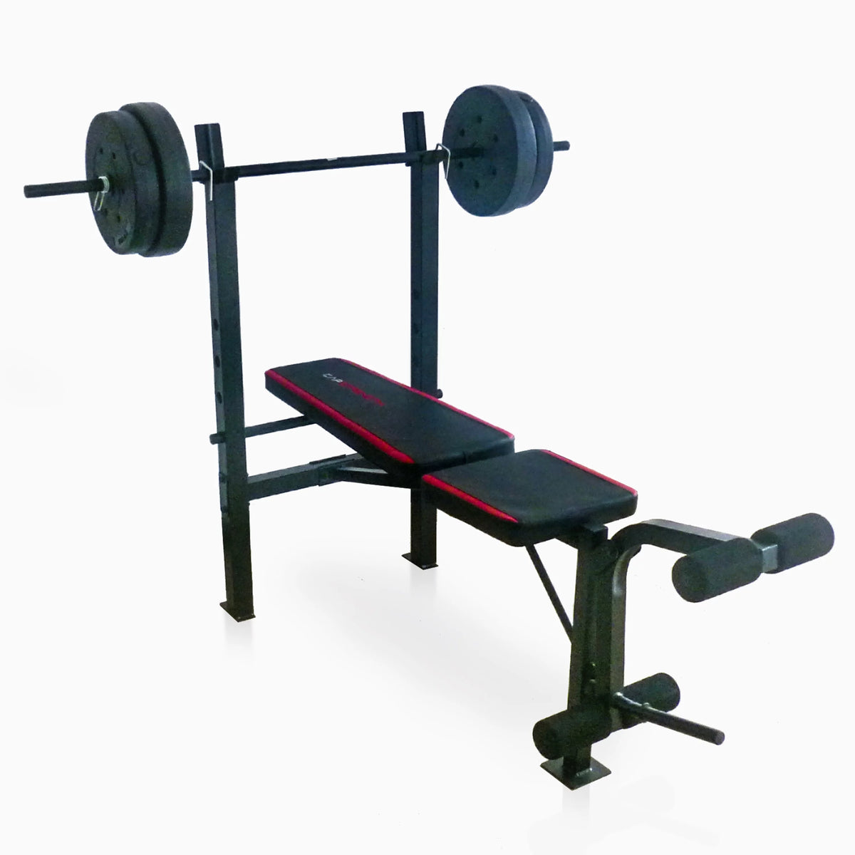 Adjustable Weight Bench with Rack and 90 lb Vinyl Weight Set P5596