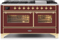 60 Dual Fuel Natural Gas Range Burgundy Brass Trim U4076