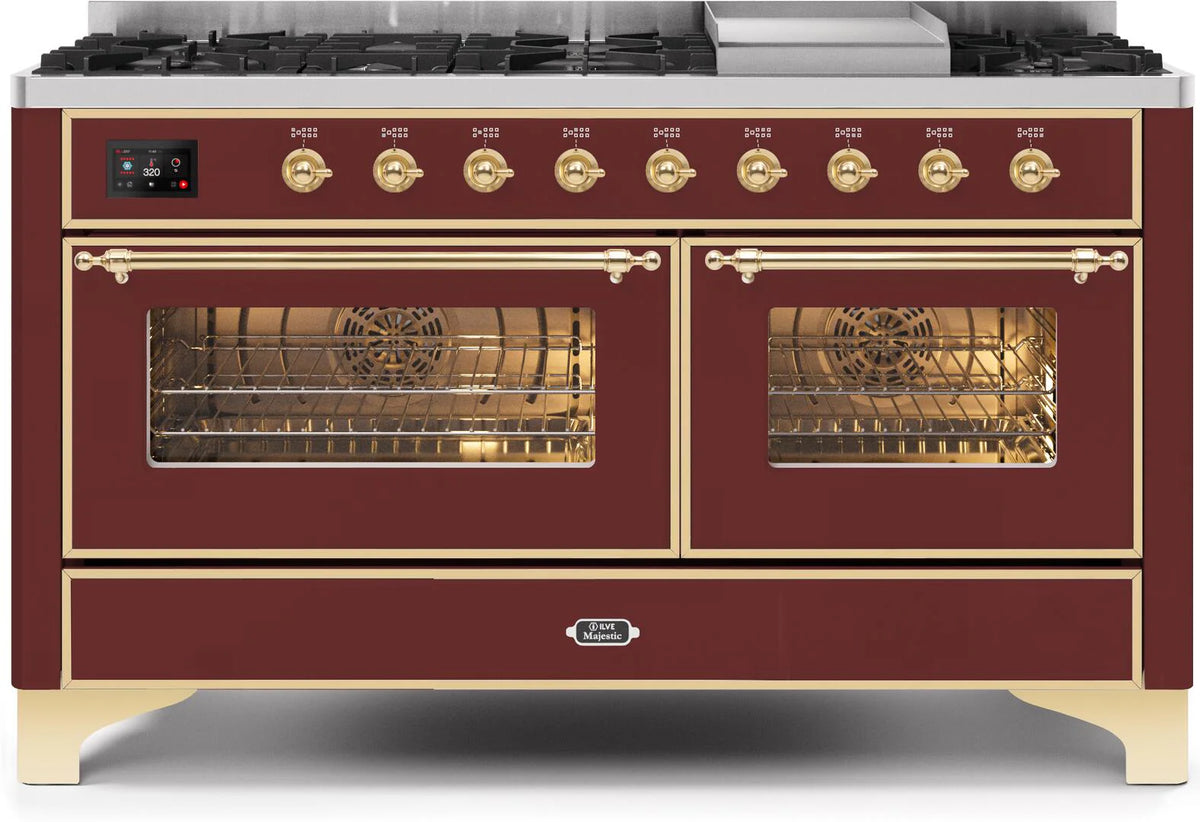 60 Dual Fuel Natural Gas Range Burgundy Brass Trim U4076